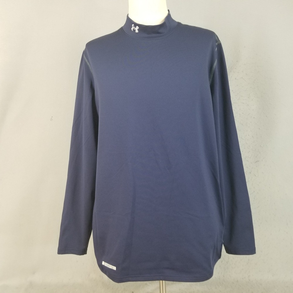 Under‎ Armour Shirt Mens XXL Navy ColdGear Mock Neck Fitted Long Sleeve Base